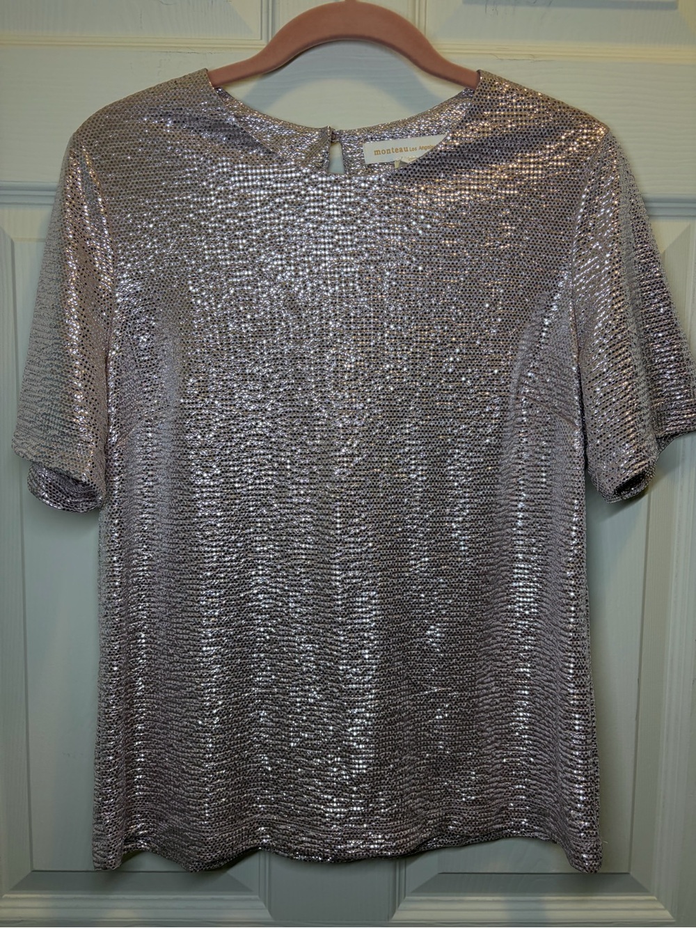 Monteau Silver Sequin Crewneck Top